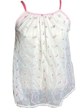 Vintage White Sheer Embroidered Babydoll Sleep Top